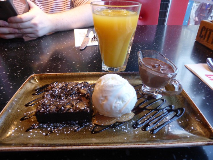 Chocolate brownie at City Restaurant, Edinburgh