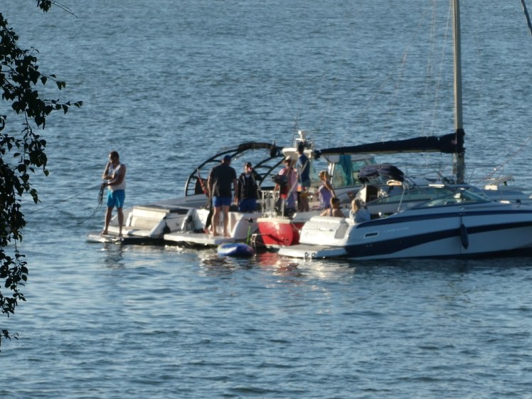 Party boats moored off Brownsea