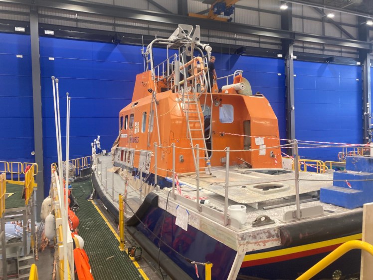 A large Severn-class lifeboat being refitted. It's been completed stripped out and I think it's now having things put back in.