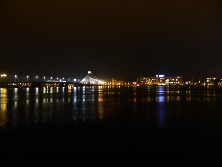 View over the Daugaba river by night