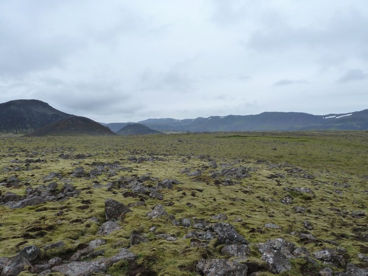 Crossing the lava field to the volcano