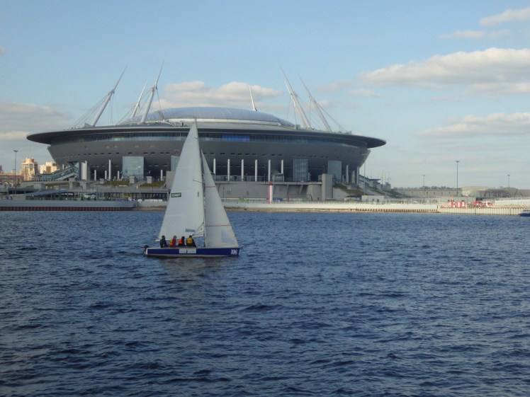 Space-age Krestovsky Stadium from the boat trip