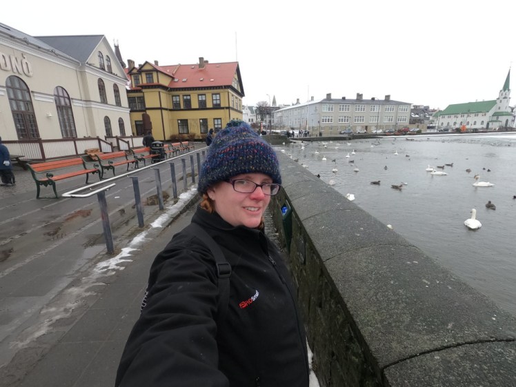 A selfie by Tjornin. It looks a bit warmer today but it was so windy.