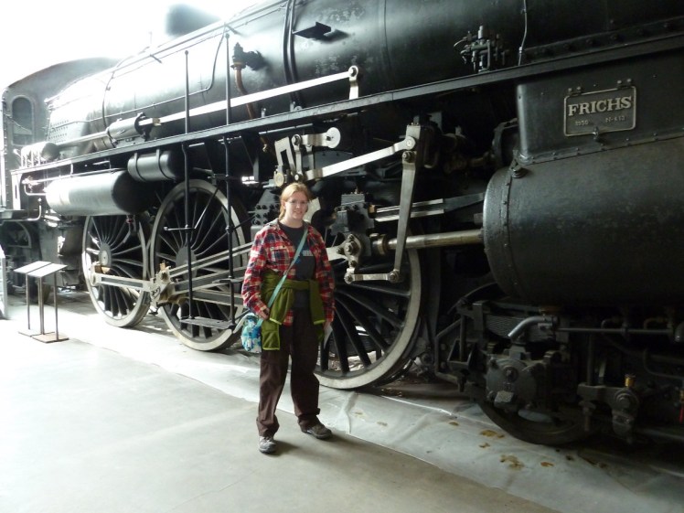 Posing with the biggest steam locomotive at the Danish Railway Museum