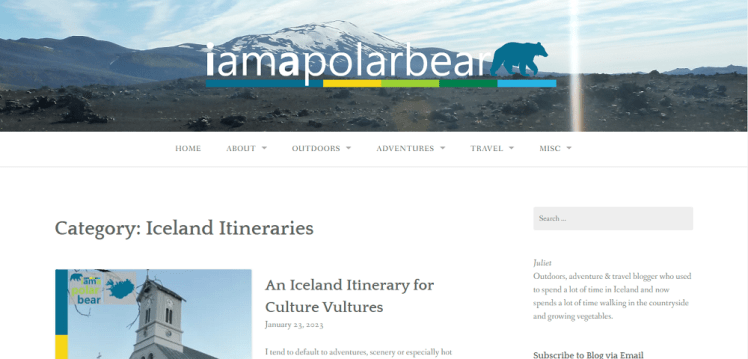 A screenshot from this blog, showing the Iceland Itineraries page.