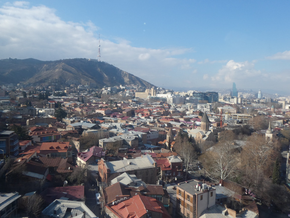 The view across Tbilisi to the mountain and TV tower on the other side of the Old Town.