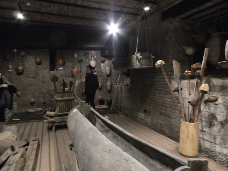 Inside the wine museum. The centrepiece is a hollowed-out tree which is where the grapes are pressed by hand (or probably foot).