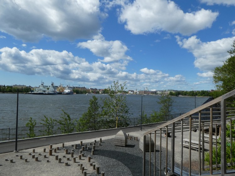 The icebreaker fleet, moored off the back of central Helsinki, seen across the water from Korkeasaari.