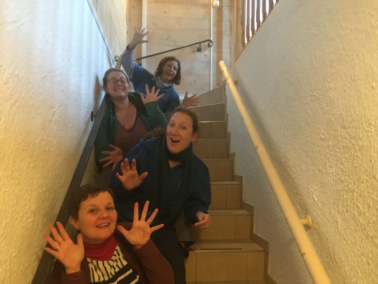 Our Chalet guests posing for a silly photo on the stairs