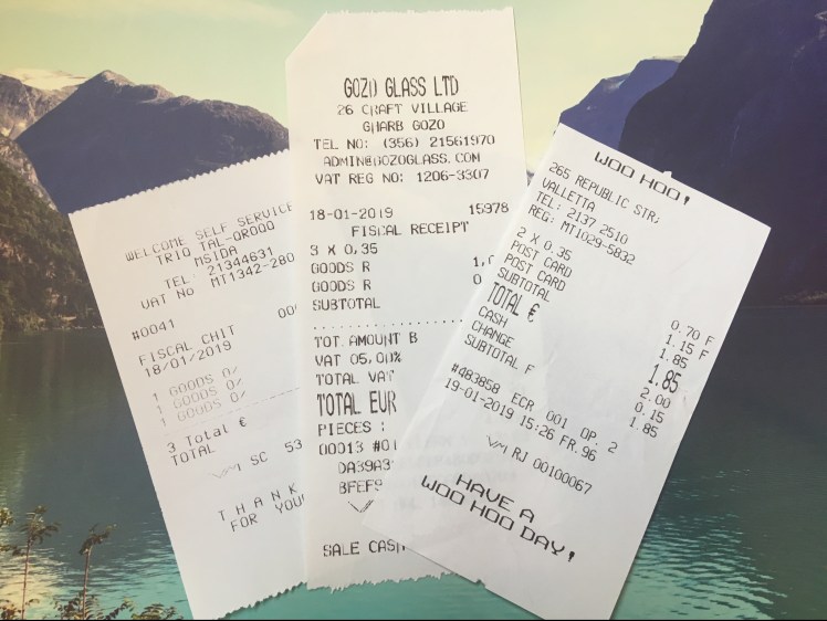 Malta postcard receipts