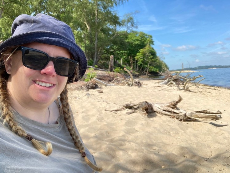 Sitting on the beach in golden sand