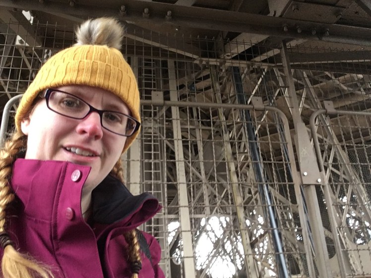Selfie on the stairs down to the first floor of the Eiffel Tower