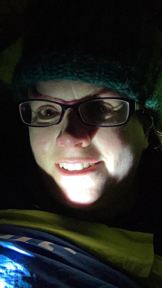 Sleeping bag selfie at 10pm