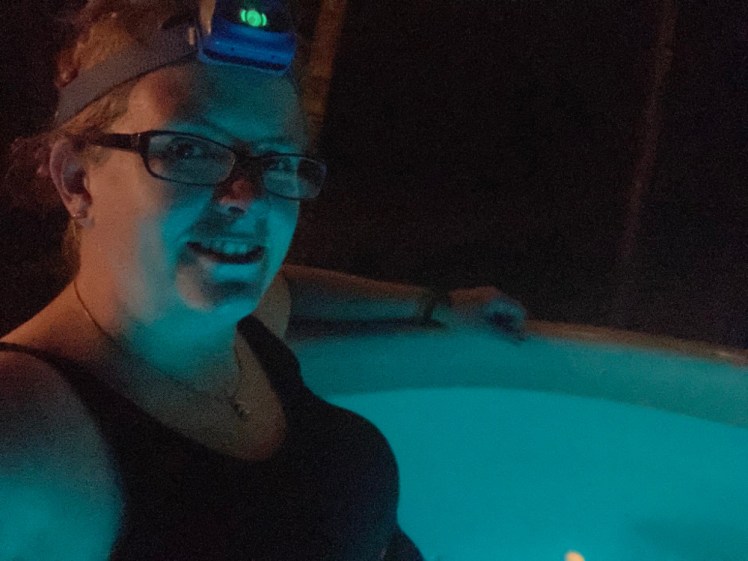 Sitting in the hot tub in the dark