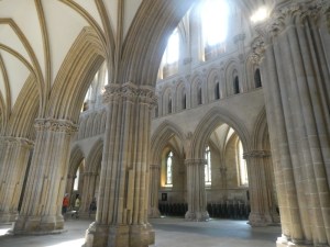 Slender pillars holding up Gothic arches. When you look closely, you realise the slender pillars are just carved onto the outside of stone pillars that are actually thicker than ancient tree trunks.