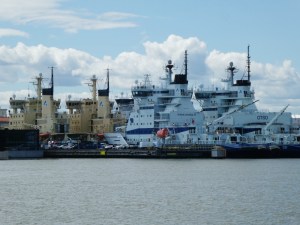 The Finnish icebreaker fleet moored off Helsinki.