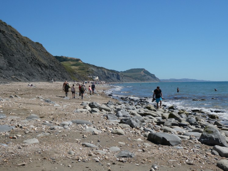 Charmouth's rocky West Beach, looking east towards Stonebarrow Hill