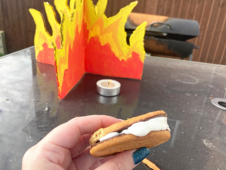 Smores cooked over a tealight