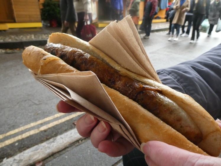 Christmas market bratwurst with nothing on it