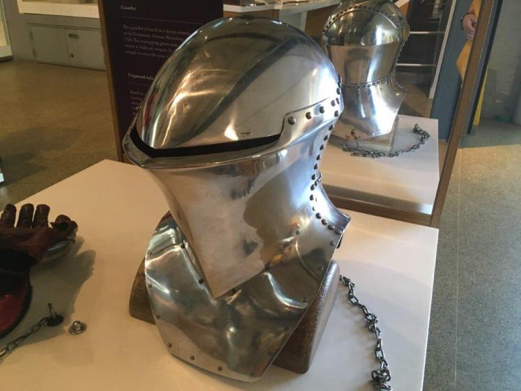 Replica Tudor jousting helm at the Old Royal Naval College
