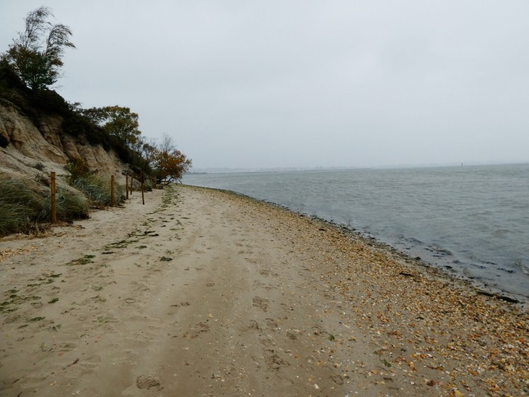 The beach on a very grey wet windy day