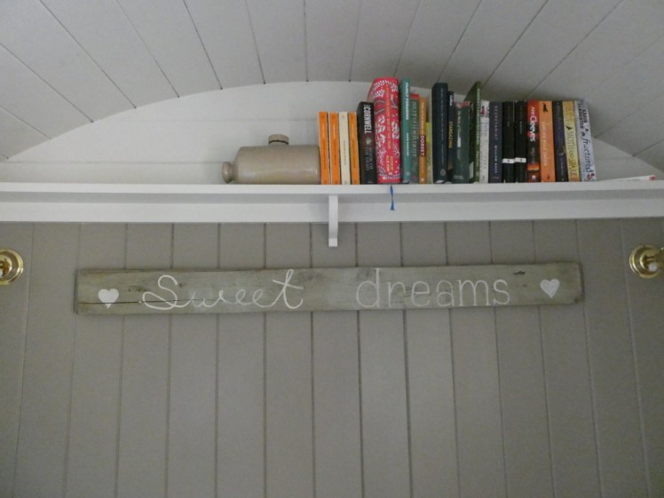 Bookshelf above the bed