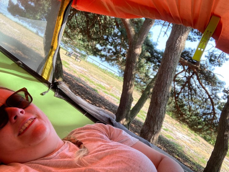 Lying in the tent with the sides pegged up