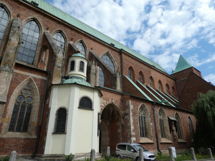 Wrocław's cathedral. If you look closely, you can see a join along the side of it, a kind of fold, where the two ends of the church didn't quite meet.