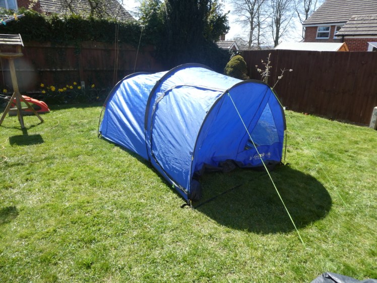 Tent body up with front guys