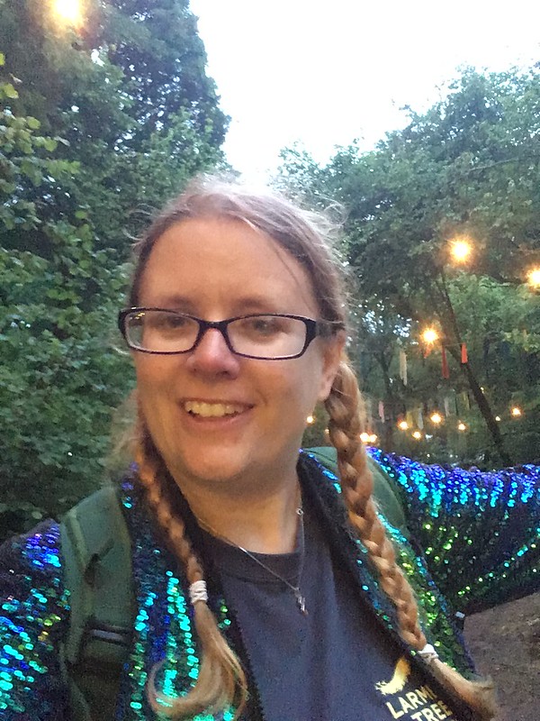 2019 in review: Selfie in the sparkly jacket I definitely didn't buy at the Larmer Tree Festival