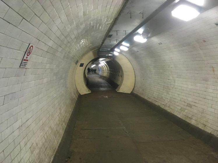 Inside the Thames foot tunnel, including WWII damage repairs
