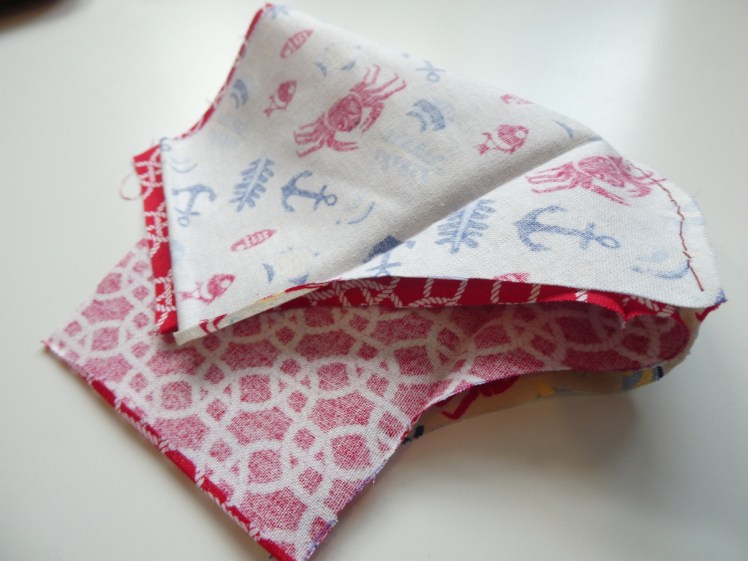 Two mask pieces put with good sides together, ready to be sewn together