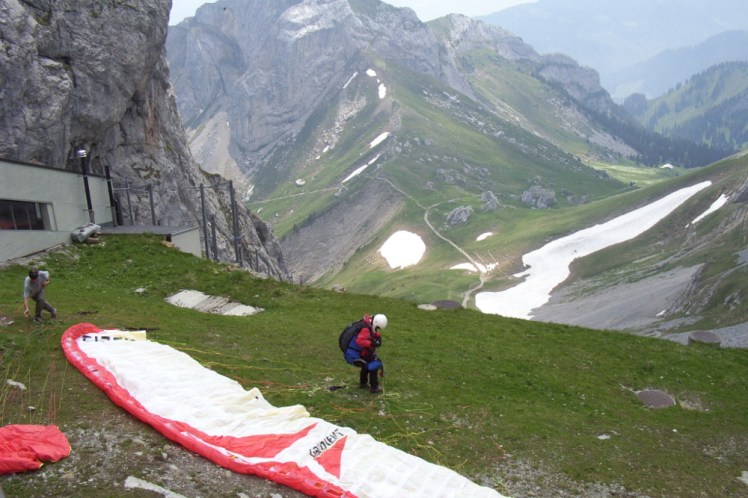 Paragliders preparing to launch