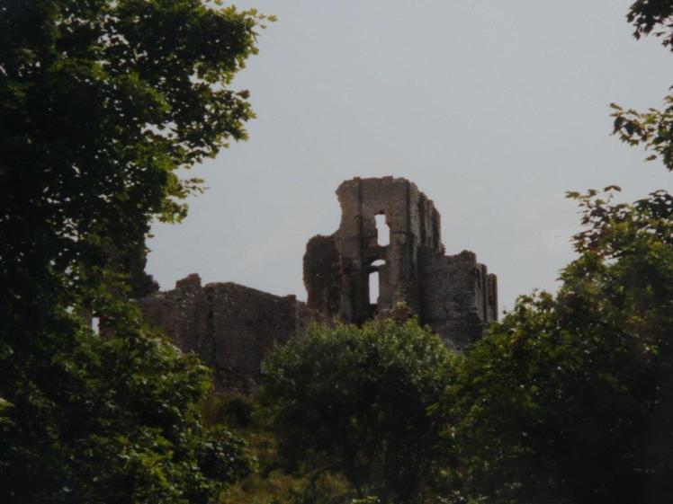 Corfe Castle as seen through the bushes