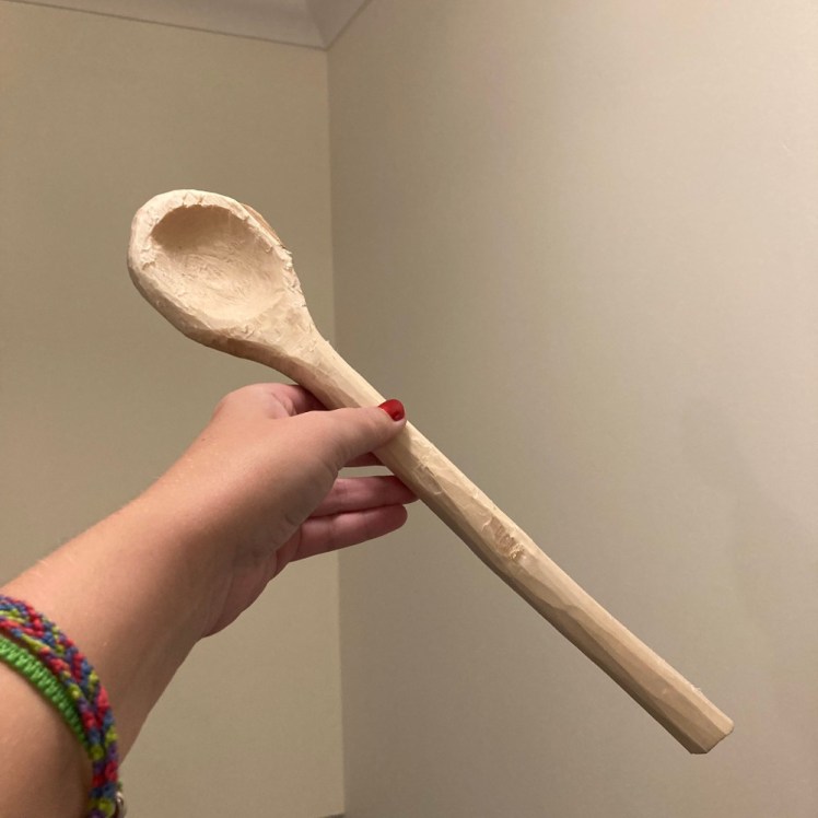 The spoon nearly finished - carved but not sanded yet