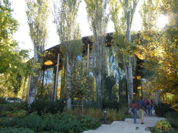 The House of Music, a three-storey round glass building that blends in surprisingly well with the trees around it.