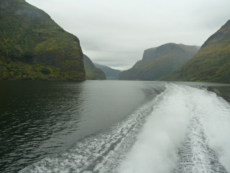 Our boat's wake down the Aurlandsfjord