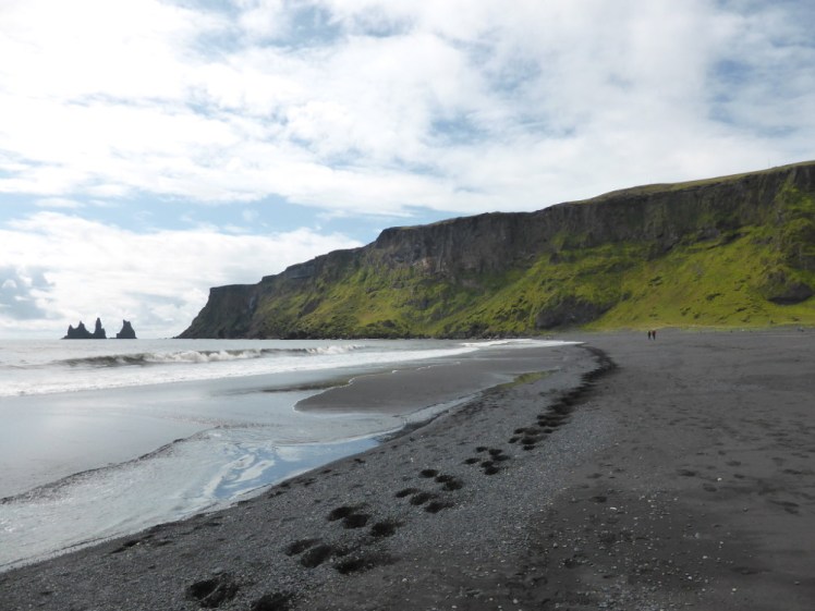 The black beach and stacks on the Vik coastline