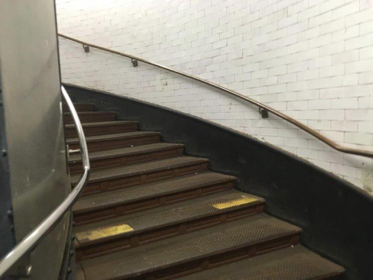 98 steps up out of the Thames foot tunnel