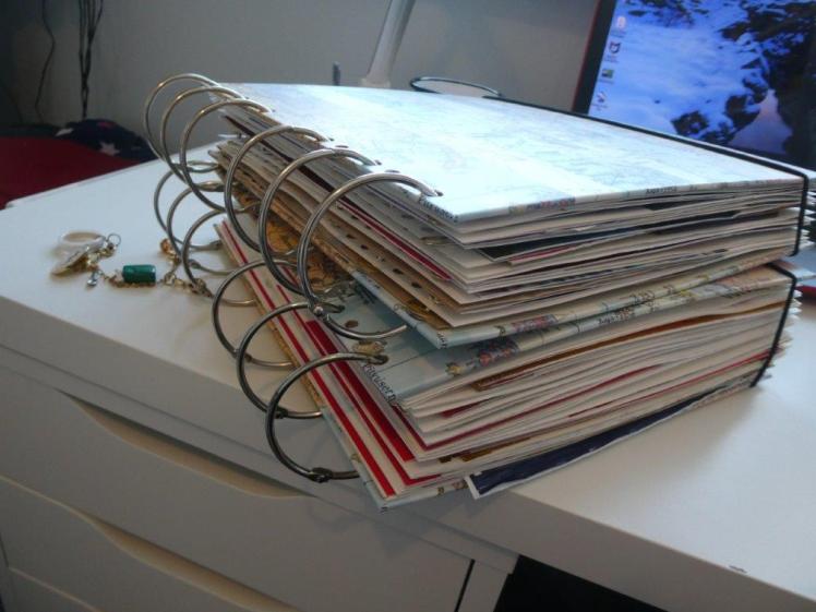 My Russia scrapbooks: two 10x10 albums, re-bound with hinged binder rings because they got too thick for the original spiral binding.