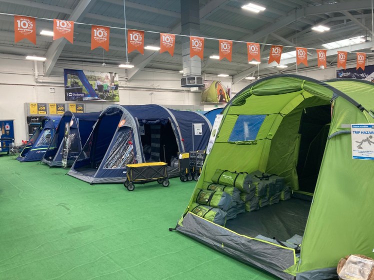 Tents pitched in outdoors shop