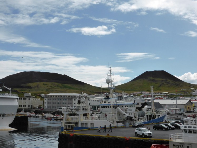 The twin peaks of Eldfell & Helgafell seen from the harbour
