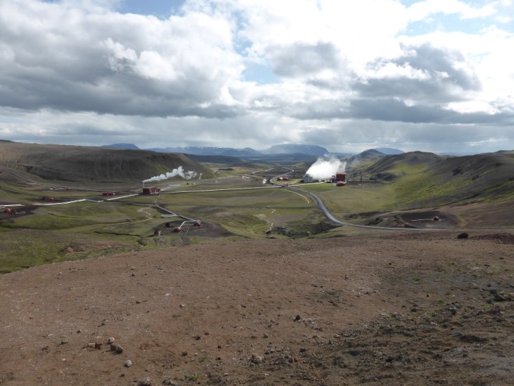 Geothermal power station sprawled all over the side of the volcano