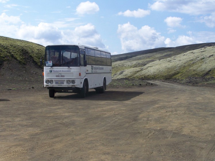 The bus parked at the bottom of Laki