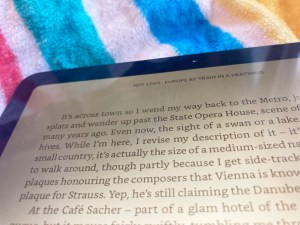 The left-hand side of the first paragraph of a page in the Vienna chapter, giving you a hint of opera houses and composers and chocolate cake without actually giving you the entire paragraph.