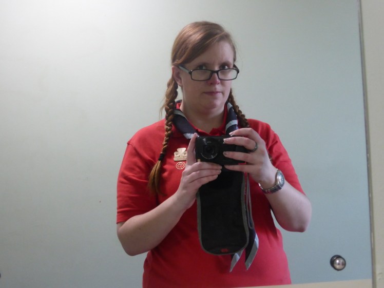 Selfie in Trefoil Guild uniform at Pax Lodge