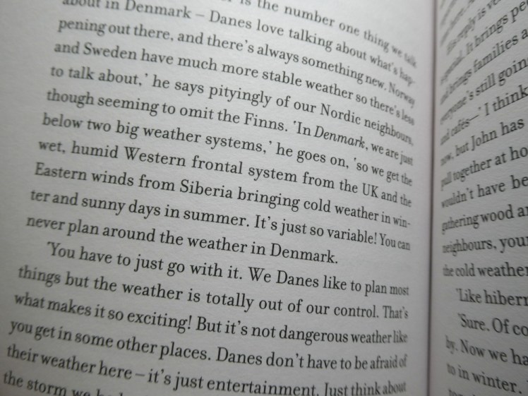 A photo of a page from the book talking about Danish weather.