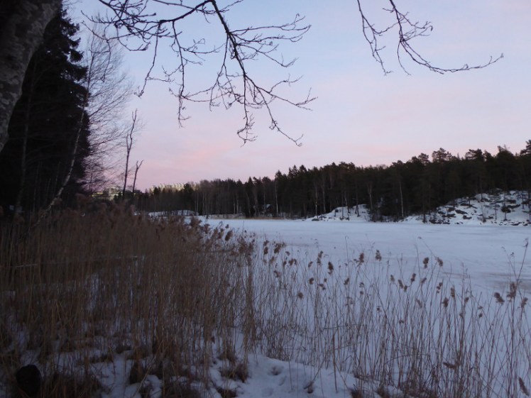 Sunset over the frozen lake at Handen