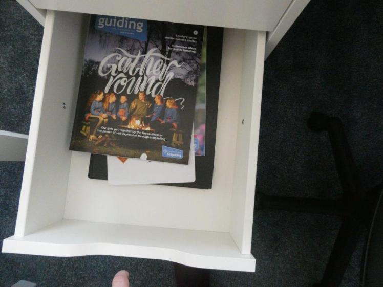 Third desk drawer contents: the latest Guiding magazine, Adventure Made Easy and my DofE scrapbook.