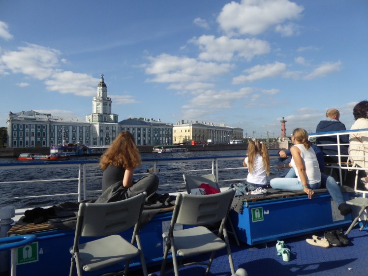 Top deck of the St Petersburg tour boat in the sunshine